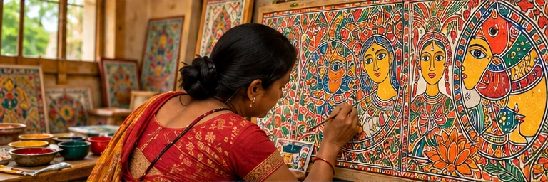 Illustrative artwork for Jitwarpur Madhubani Art Village